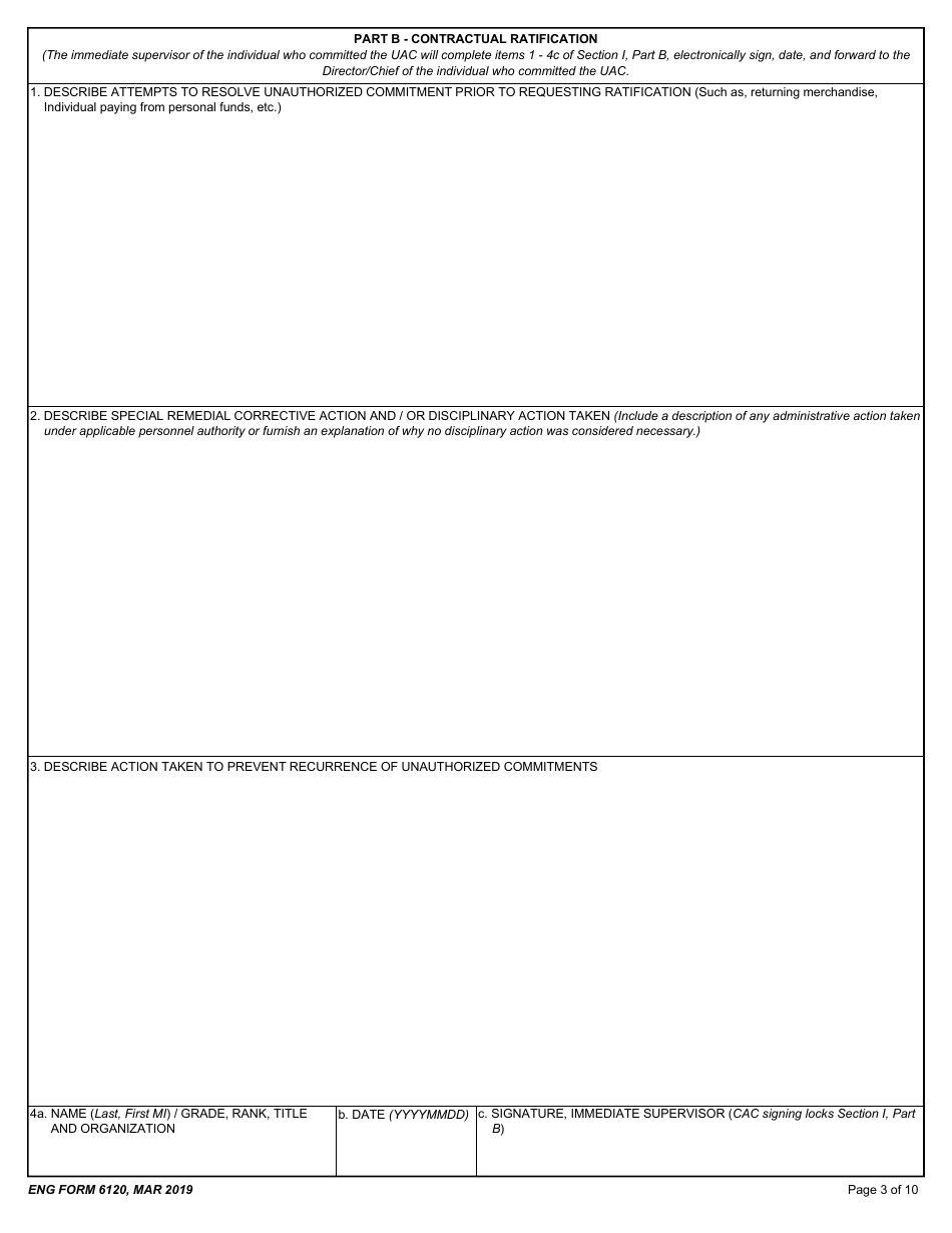 ENG Form 6120 Request for Approval of Unauthorized Commitment (Uac), Page 3
