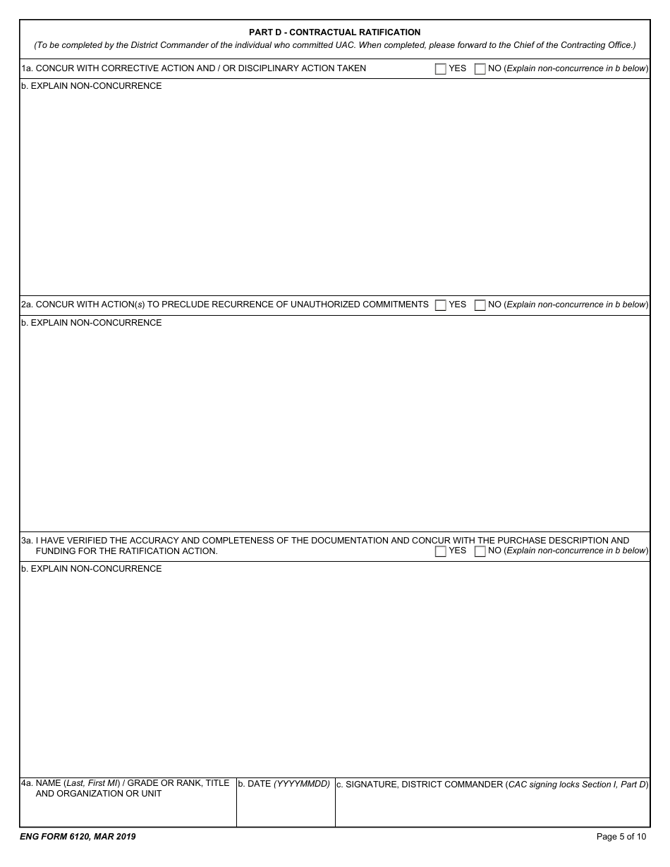 ENG Form 6120 Request for Approval of Unauthorized Commitment (Uac), Page 5