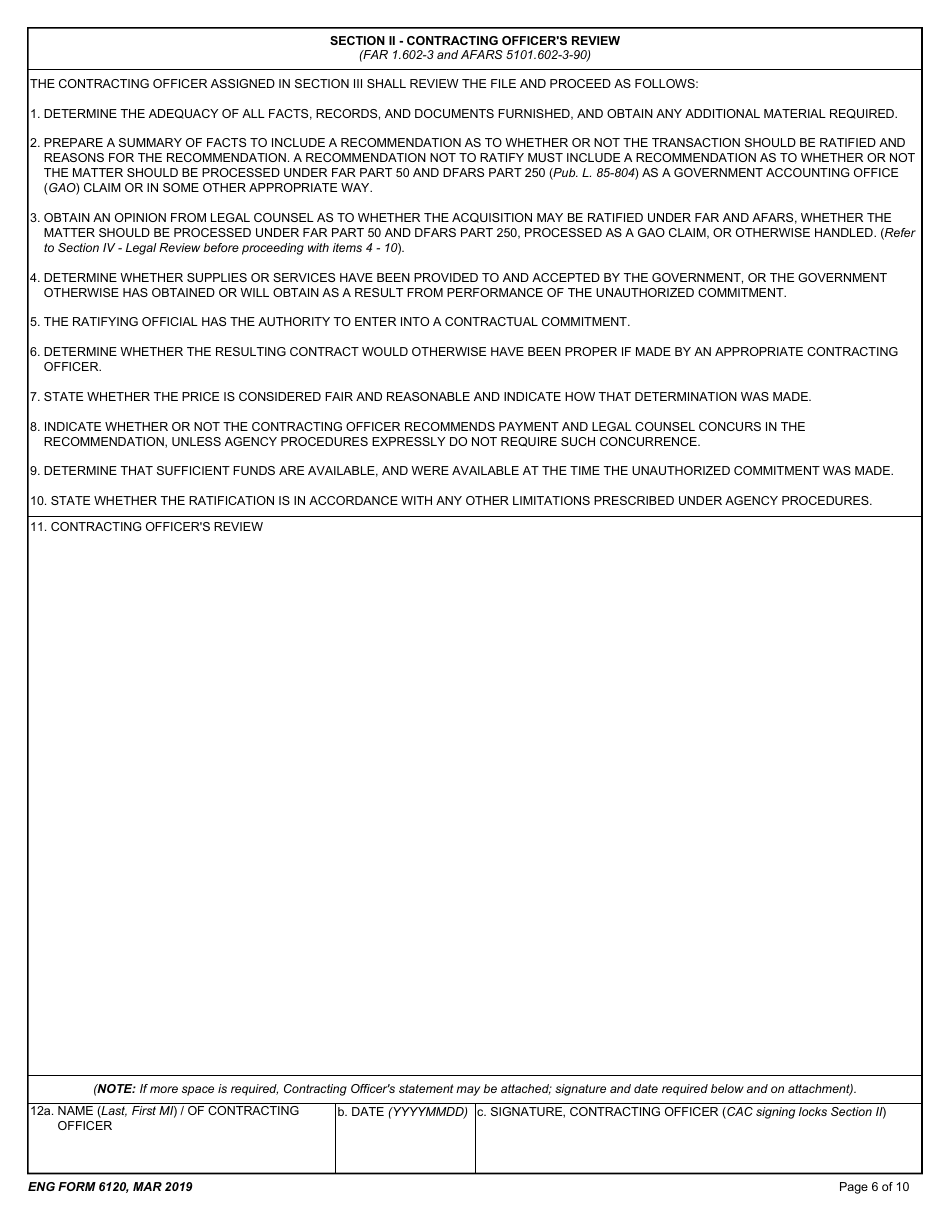 ENG Form 6120 Request for Approval of Unauthorized Commitment (Uac), Page 6