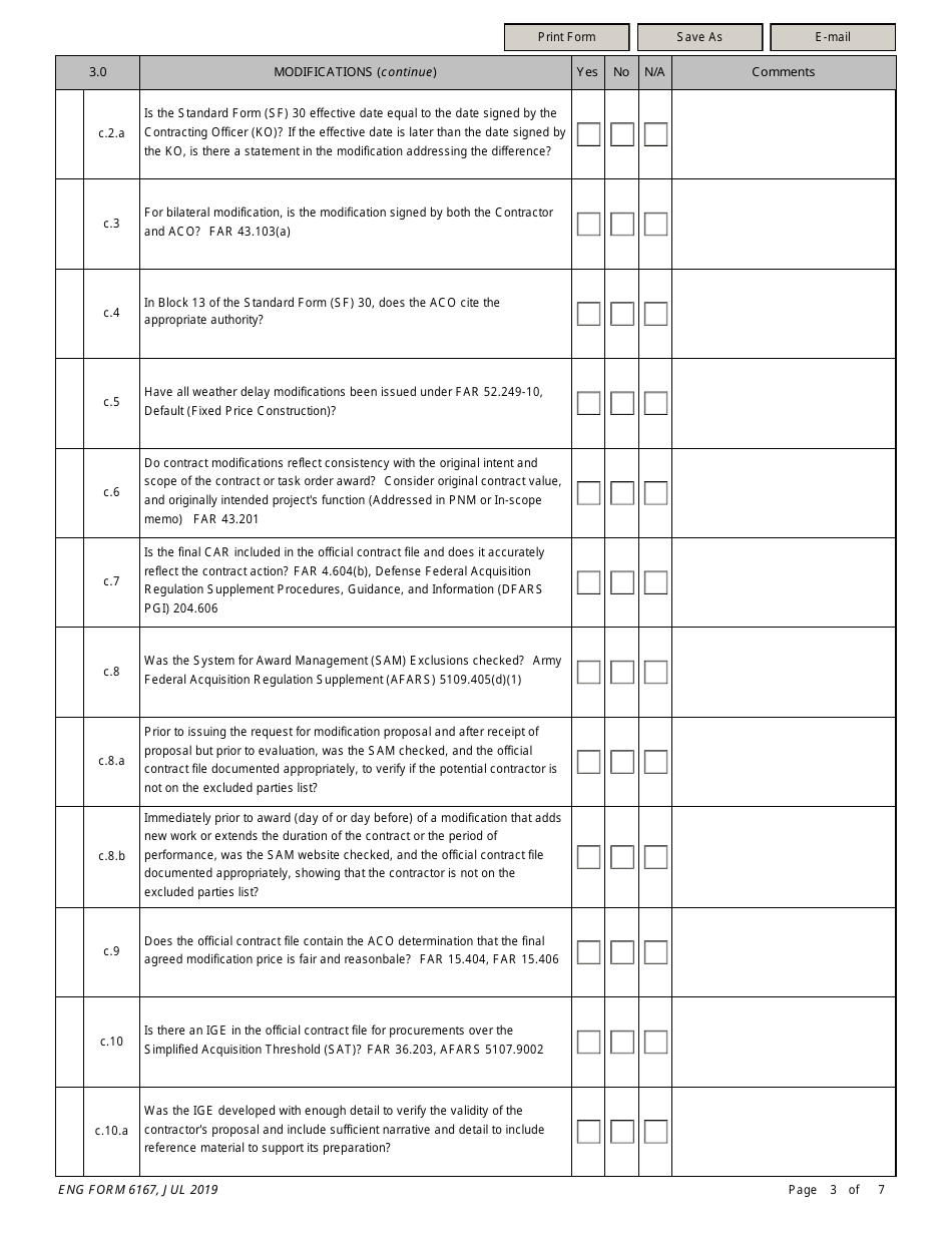 ENG Form 6167 Annual Administrative Contracting Officers (Aco) File Inspection Checklist, Page 3