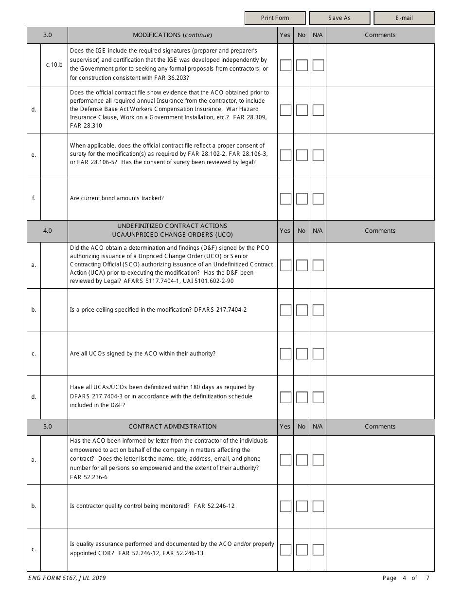 ENG Form 6167 Annual Administrative Contracting Officers (Aco) File Inspection Checklist, Page 4