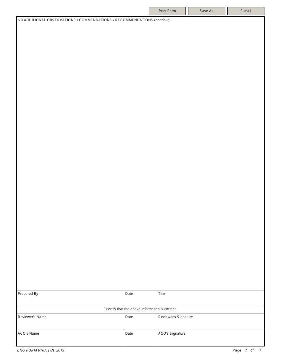 ENG Form 6167 Annual Administrative Contracting Officers (Aco) File Inspection Checklist, Page 7