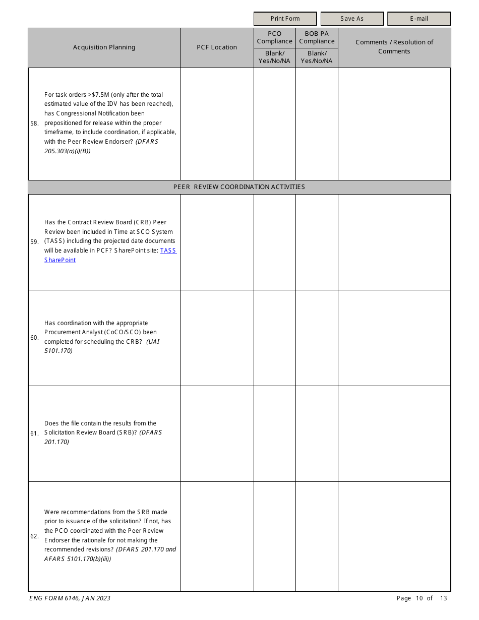 ENG Form 6146 Task Order Pre-award Compliance Checklist, Page 10