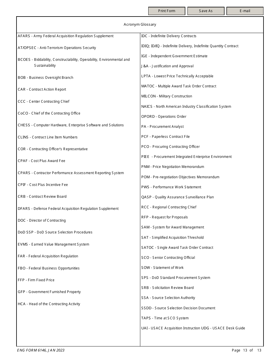 ENG Form 6146 Task Order Pre-award Compliance Checklist, Page 13