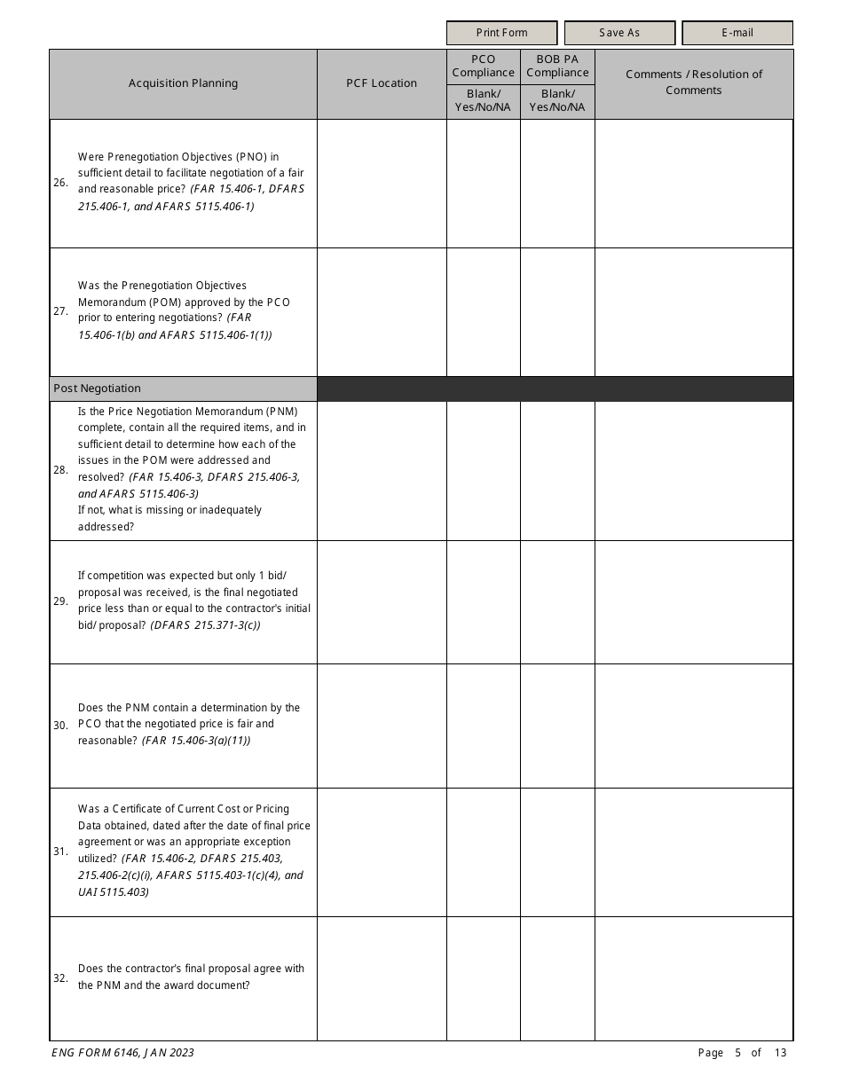 ENG Form 6146 Task Order Pre-award Compliance Checklist, Page 5