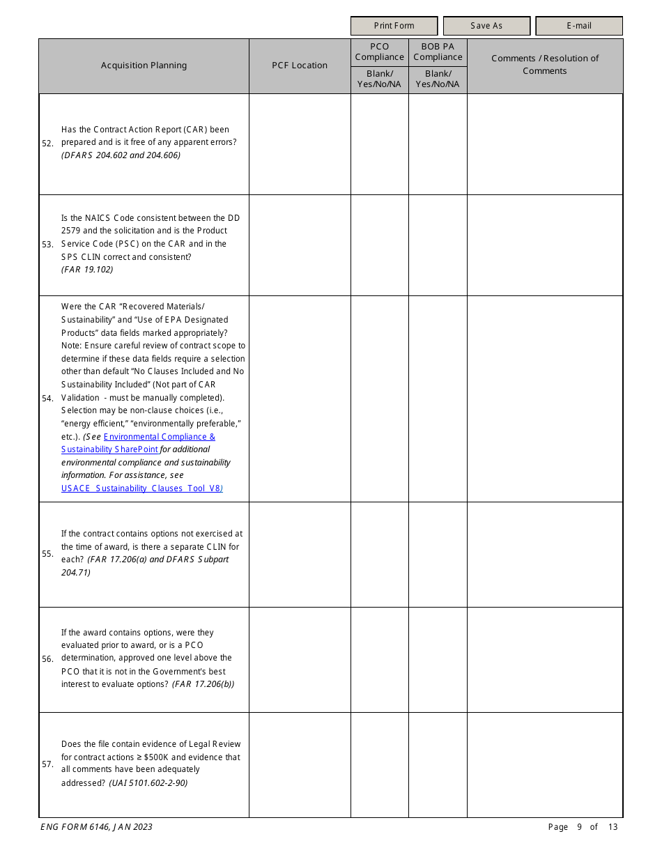 ENG Form 6146 Task Order Pre-award Compliance Checklist, Page 9