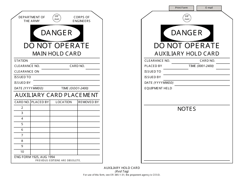 ENG Form 1925 Red Danger Tag
