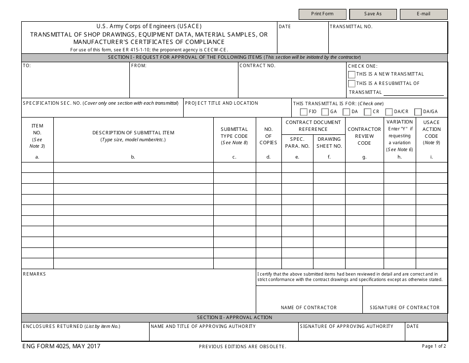 ENG Form 4025 - Fill Out, Sign Online and Download Fillable PDF ...