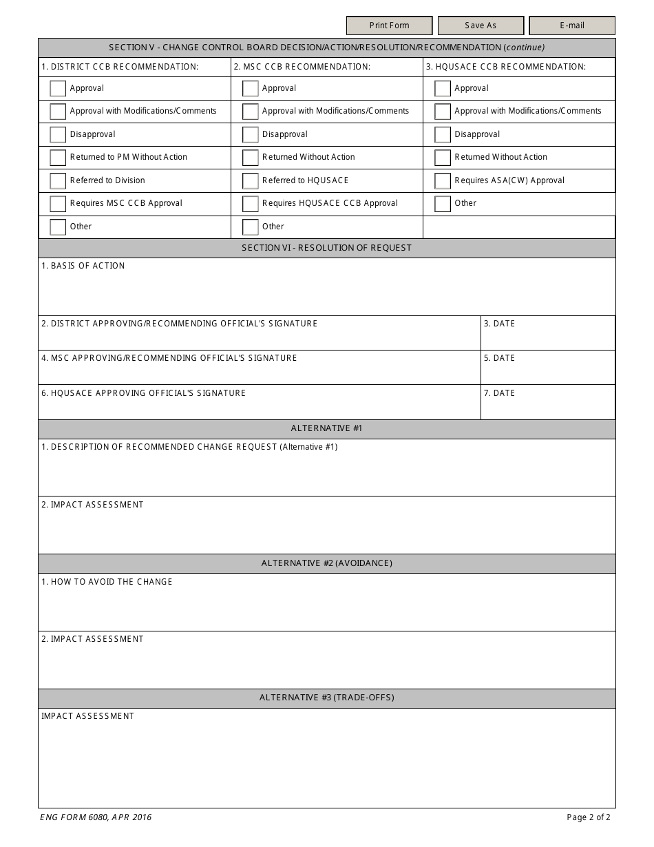 ENG Form 6080 Scope, Schedule, and Cost Change Request (Ssaccr), Page 2