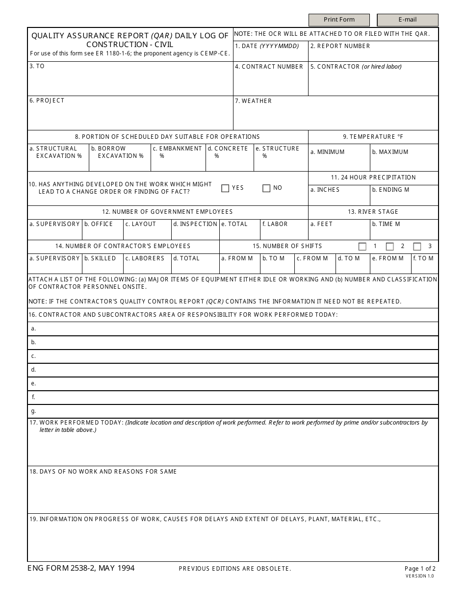 ENG Form 2538-2 - Fill Out, Sign Online and Download Fillable PDF ...