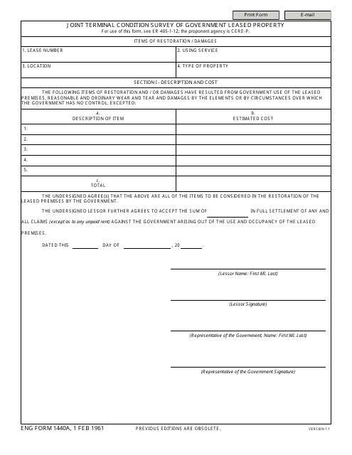 ENG Form 1440A Joint Terminal Condition Survey of Government Leased Property
