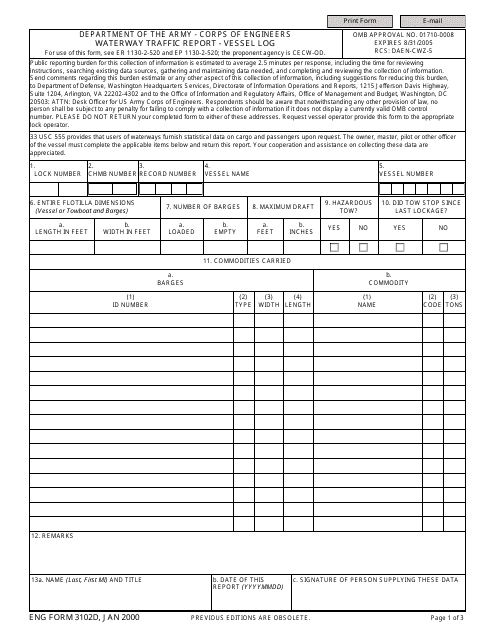 ENG Form 3102D Waterway Traffic Report - Vessel Log