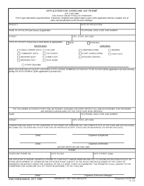 ENG Form 4264 Application for Shoreline Use Permit