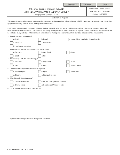 ENG Form 6178 Attendee/Participant Feedback Survey