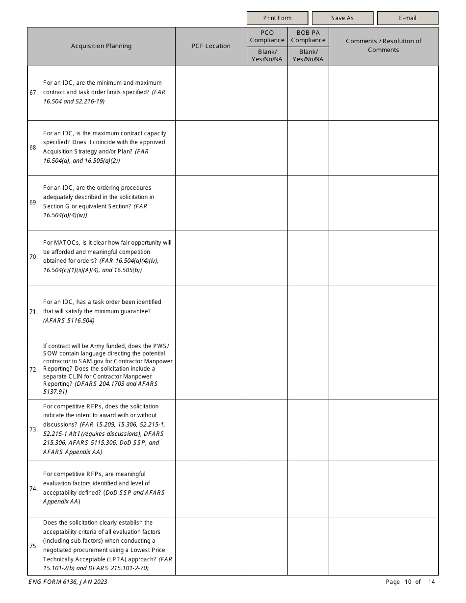 ENG Form 6136 Service-Supply Solicitation Compliance Checklist, Page 10