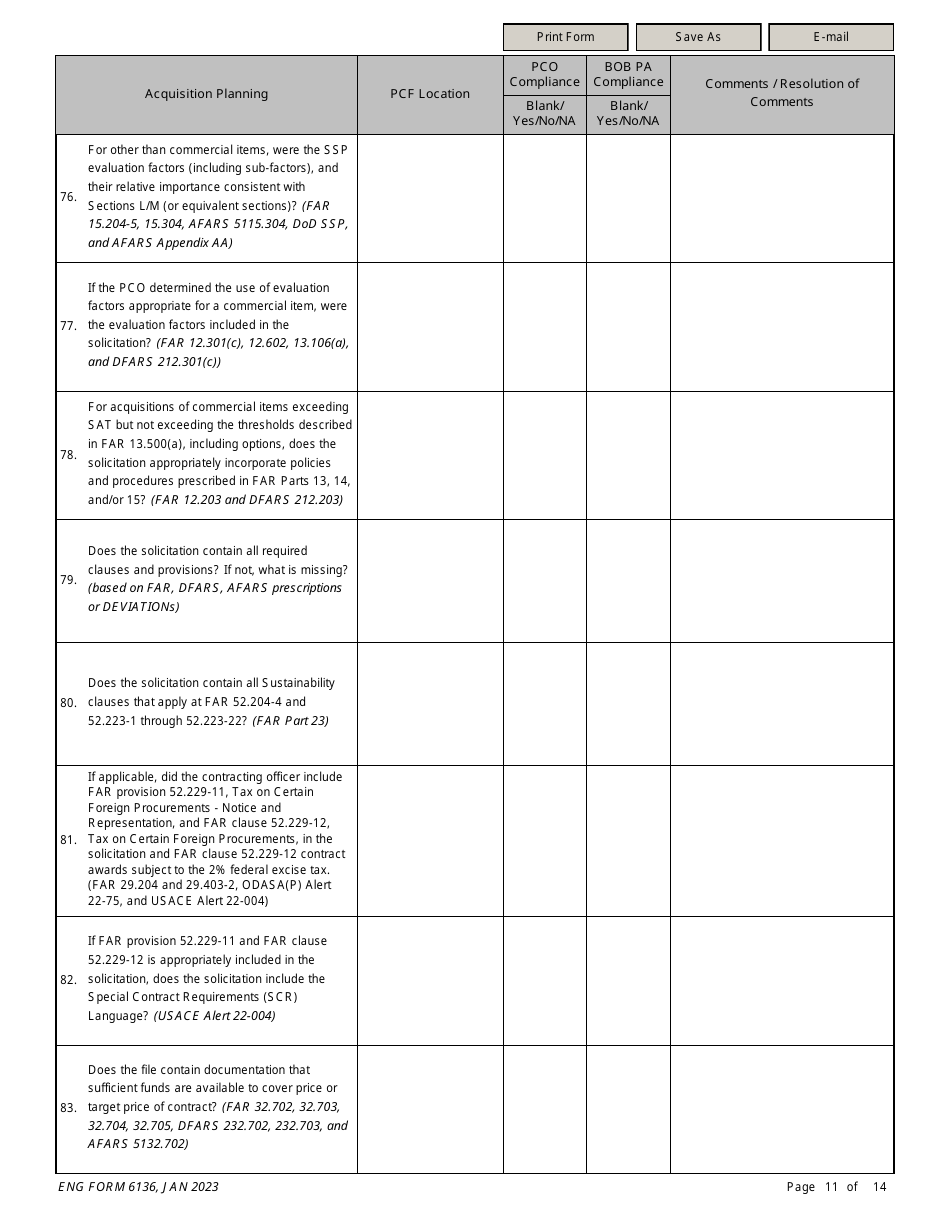 ENG Form 6136 Service-Supply Solicitation Compliance Checklist, Page 11