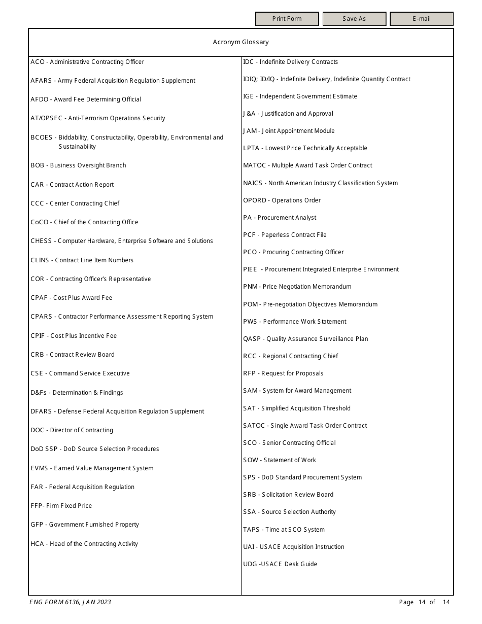 ENG Form 6136 Service-Supply Solicitation Compliance Checklist, Page 14