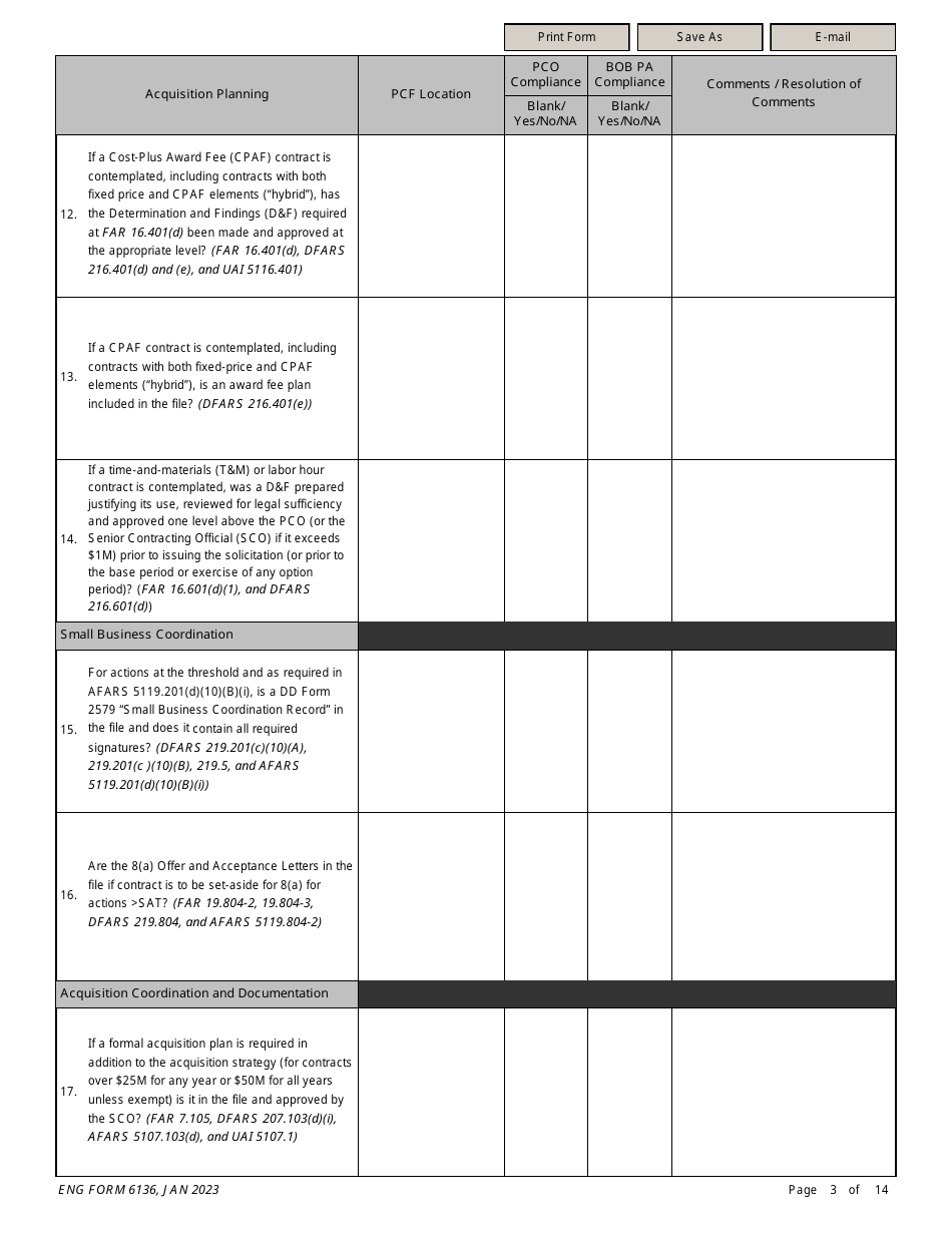 ENG Form 6136 Service-Supply Solicitation Compliance Checklist, Page 3