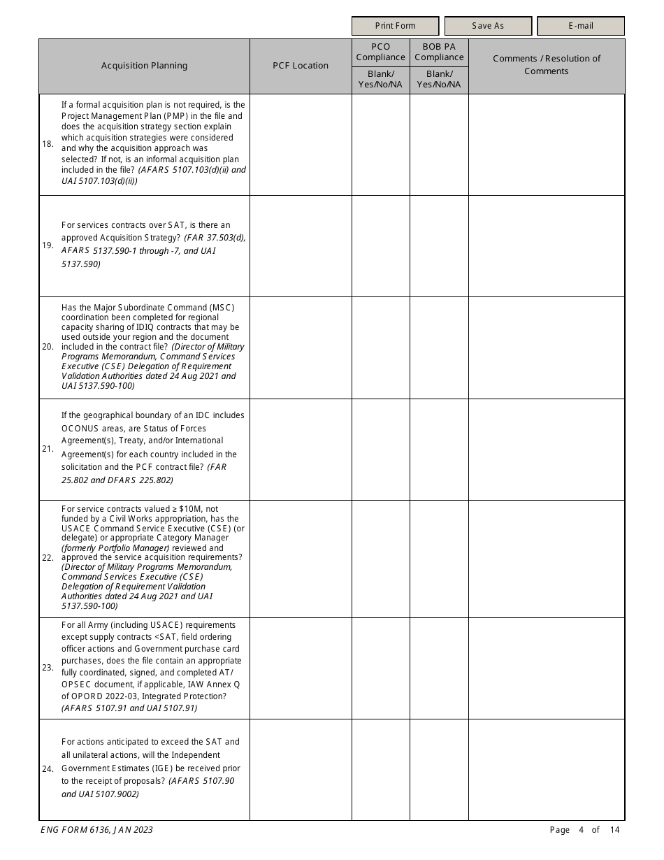 ENG Form 6136 Service-Supply Solicitation Compliance Checklist, Page 4