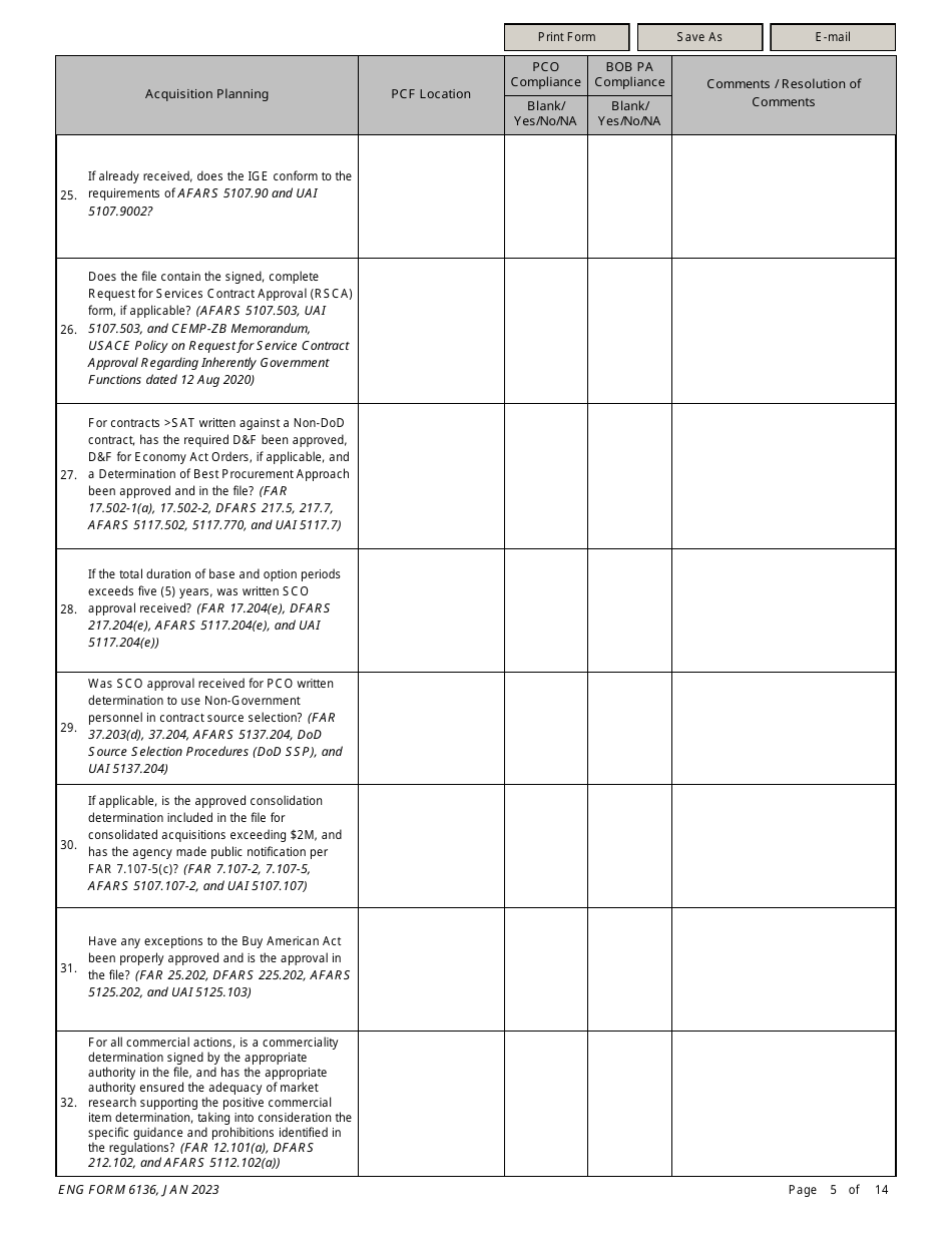 ENG Form 6136 Service-Supply Solicitation Compliance Checklist, Page 5