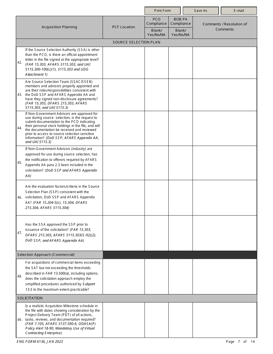 ENG Form 6136 Service-Supply Solicitation Compliance Checklist, Page 7