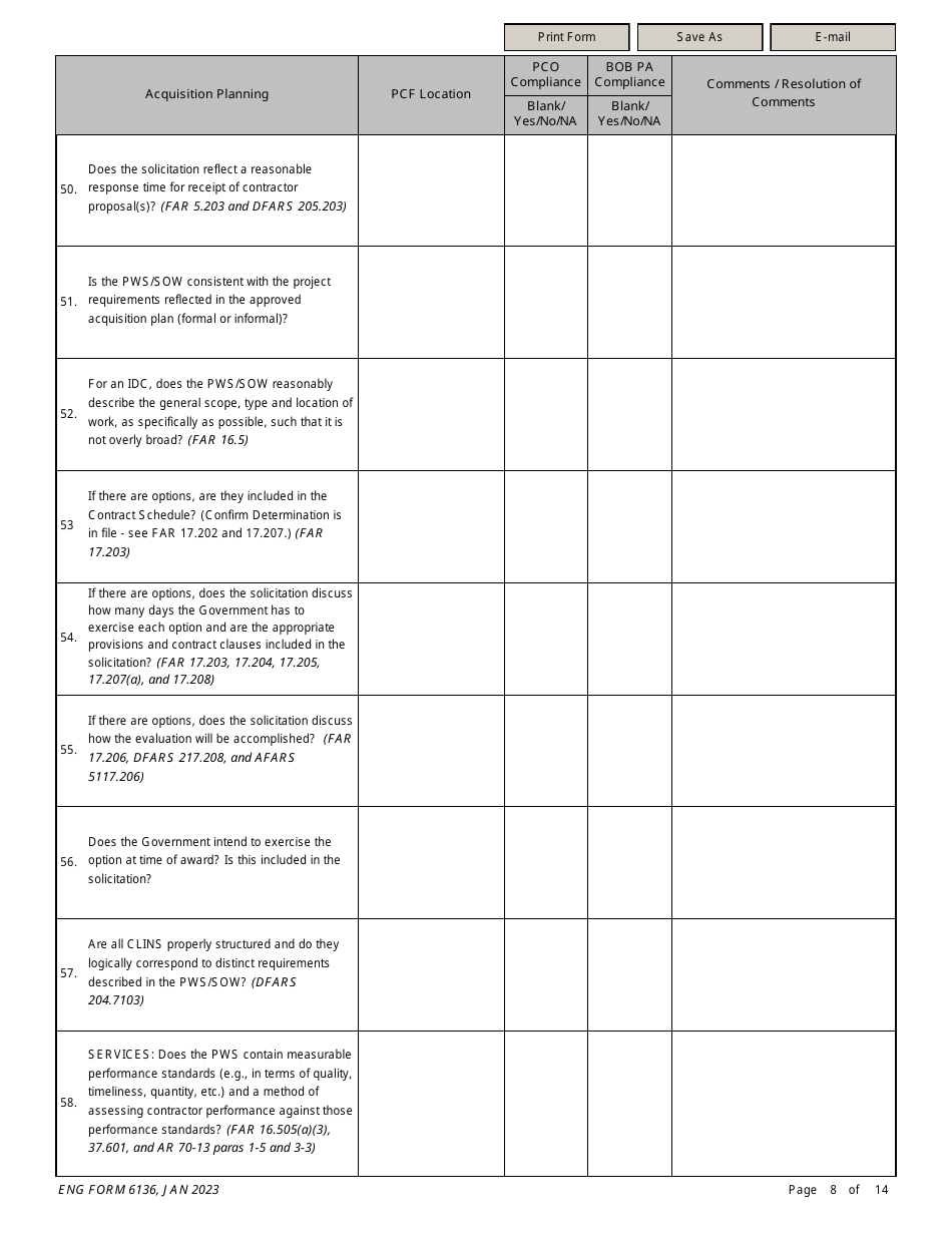 ENG Form 6136 Service-Supply Solicitation Compliance Checklist, Page 8