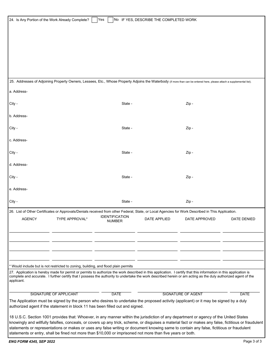 ENG Form 4345 Download Fillable PDF Or Fill Online Application For ...