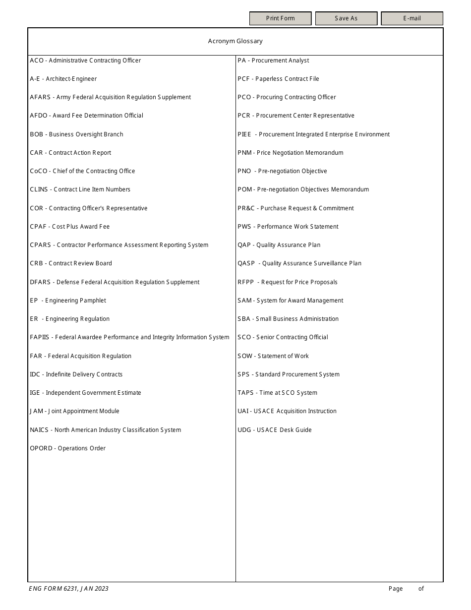 ENG Form 6231 Architect-Engineer (A-E) Contract Compliance Checklist, Page 8