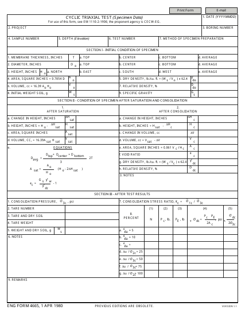 ENG Form 4665 Cyclic Triaxial Test (Specimen Data)