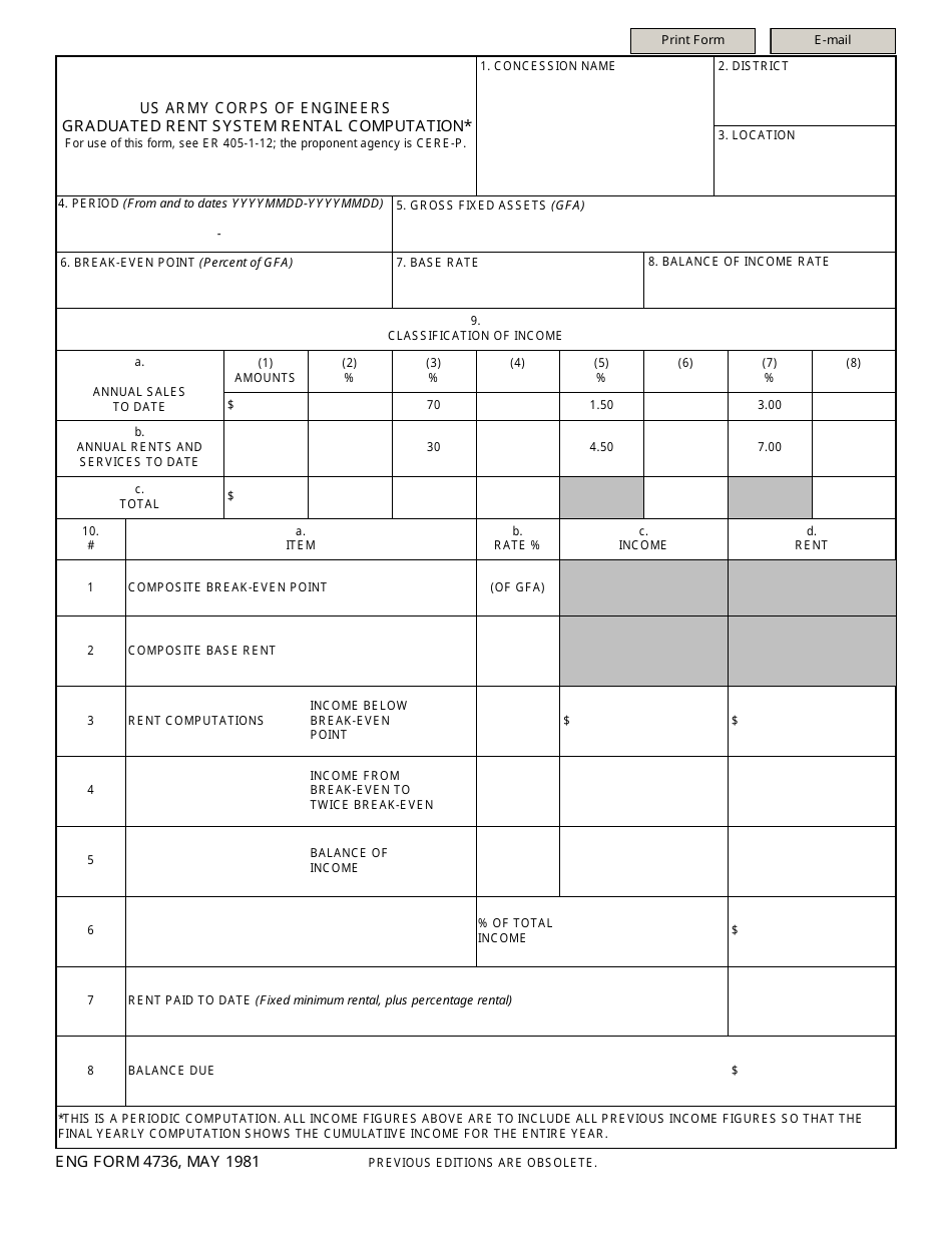 ENG Form 4736 Graduated Rent System Rental Computation, Page 1