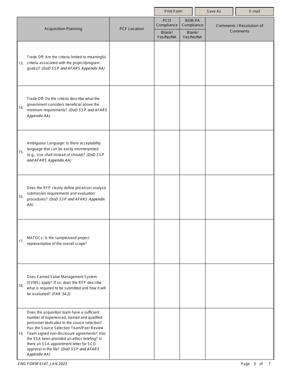 ENG Form 6147 Solicitation Review Board (Srb) Peer Review Checklist, Page 3