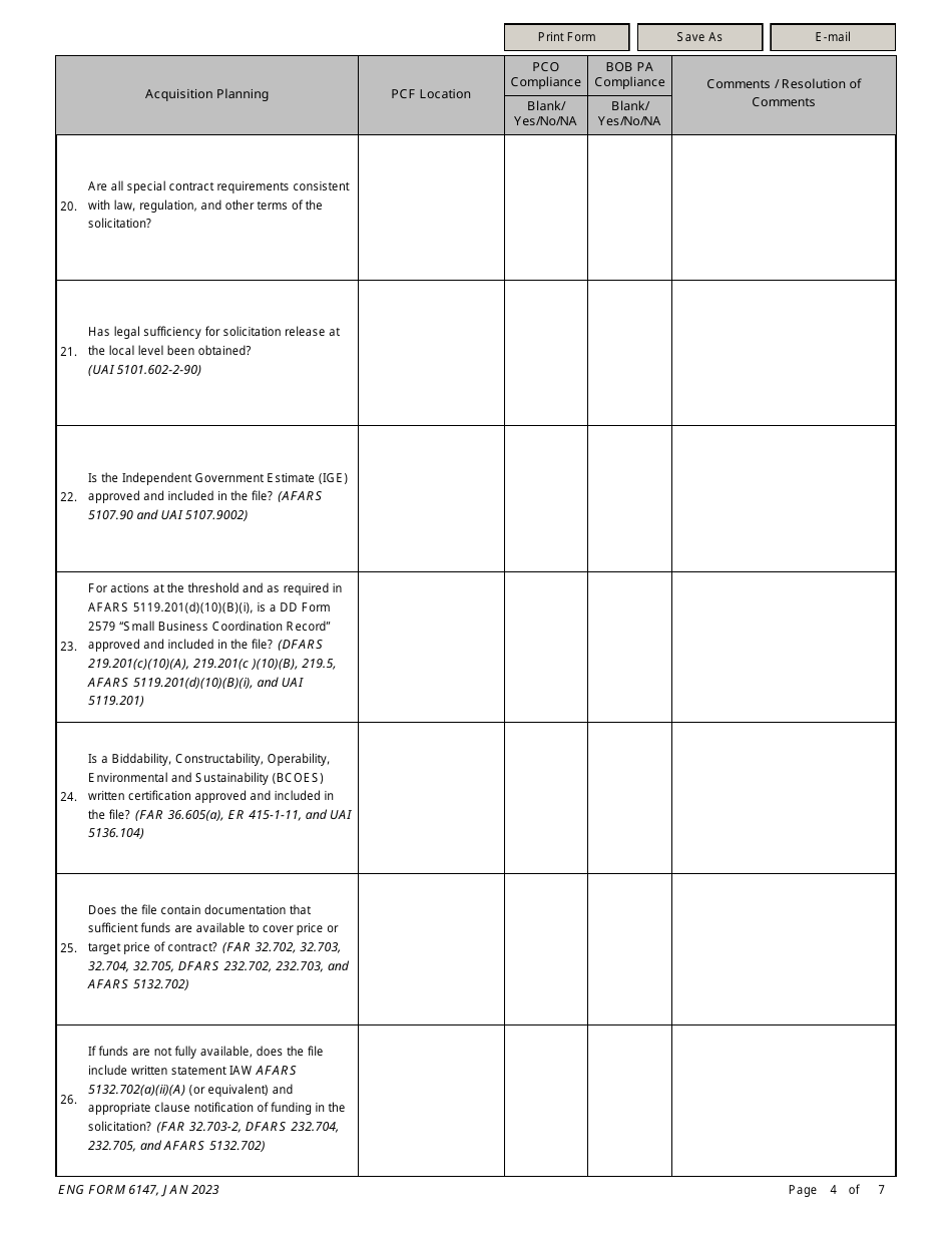 ENG Form 6147 Solicitation Review Board (Srb) Peer Review Checklist, Page 4