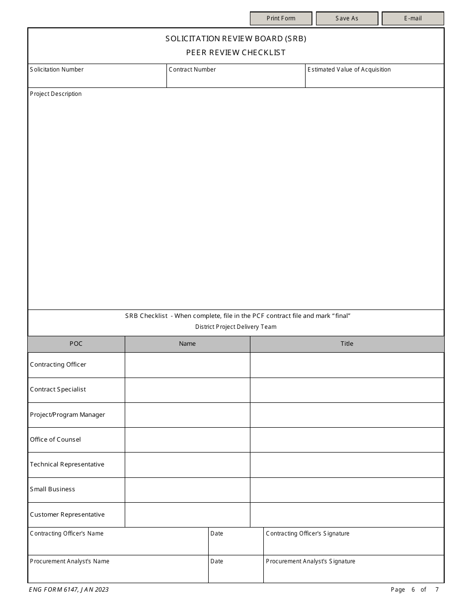 ENG Form 6147 Solicitation Review Board (Srb) Peer Review Checklist, Page 6