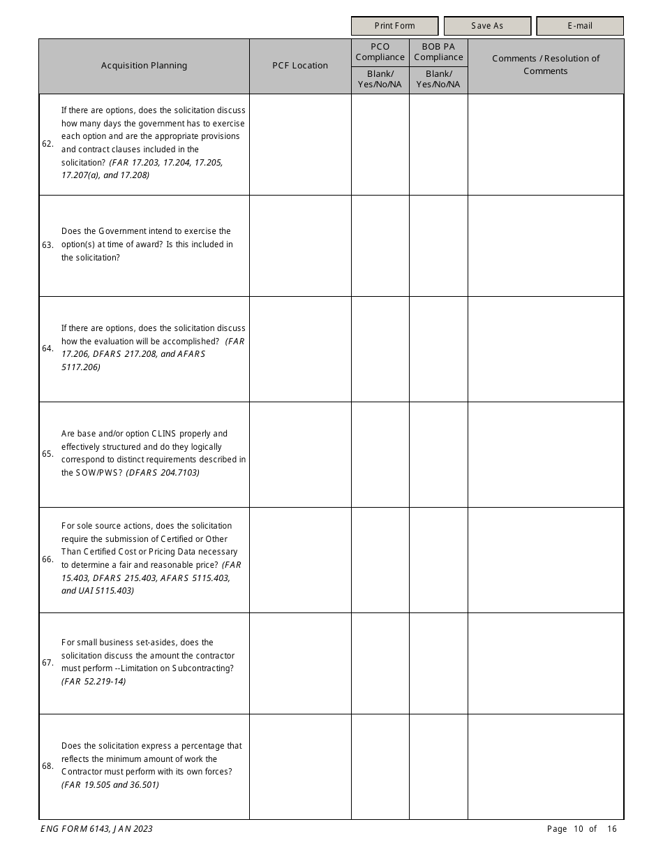 ENG Form 6143 Construction Solicitation Compliance Checklist, Page 10