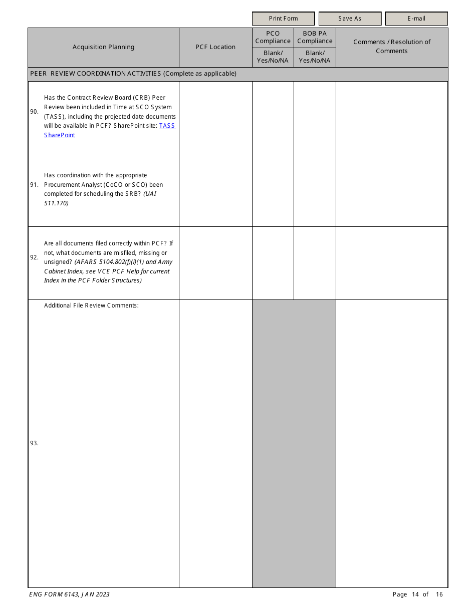 ENG Form 6143 Construction Solicitation Compliance Checklist, Page 14