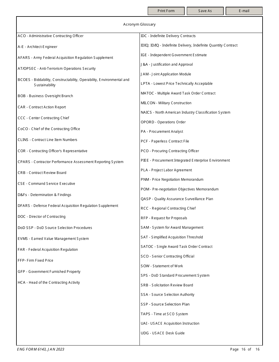 ENG Form 6143 Construction Solicitation Compliance Checklist, Page 16