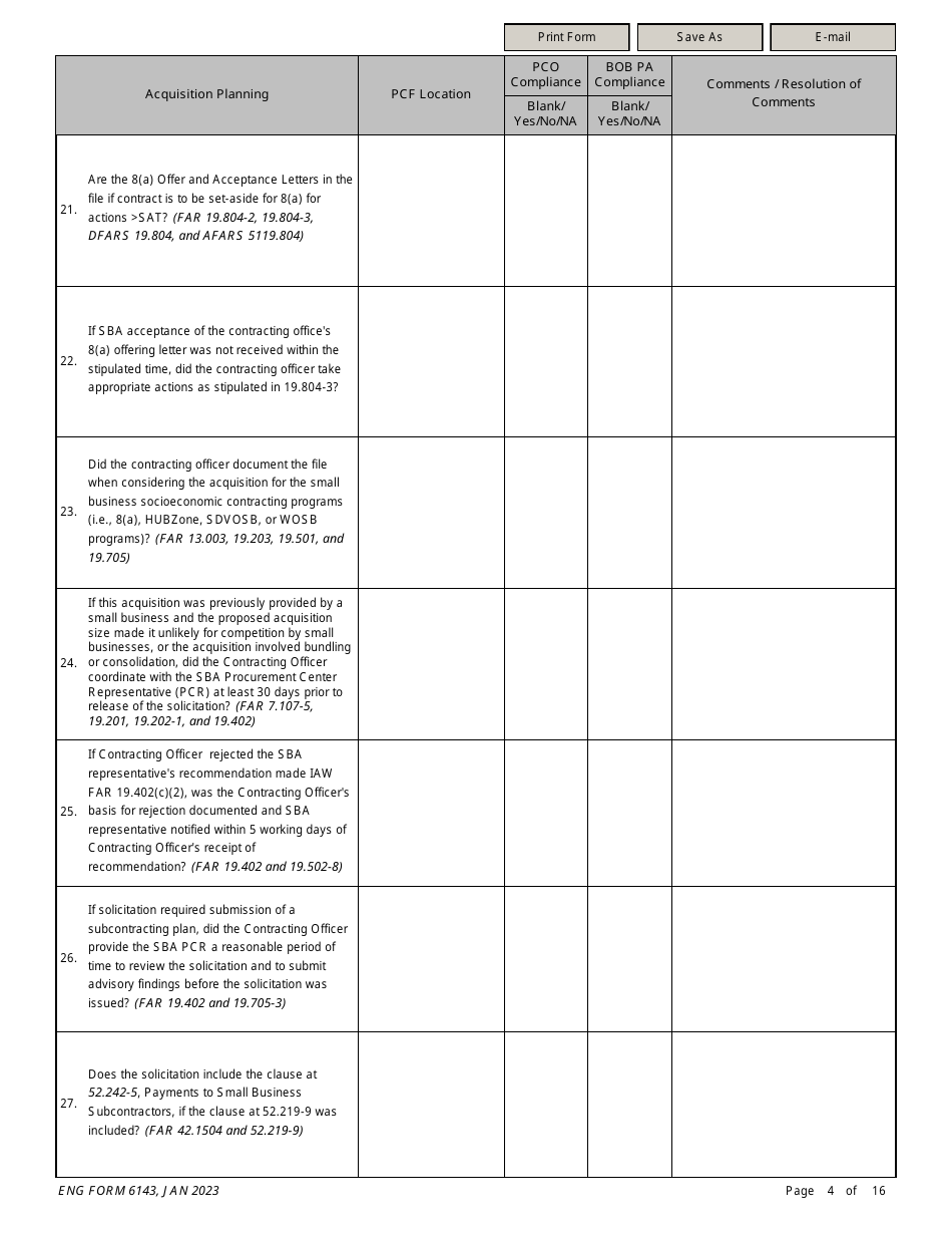 ENG Form 6143 Construction Solicitation Compliance Checklist, Page 4