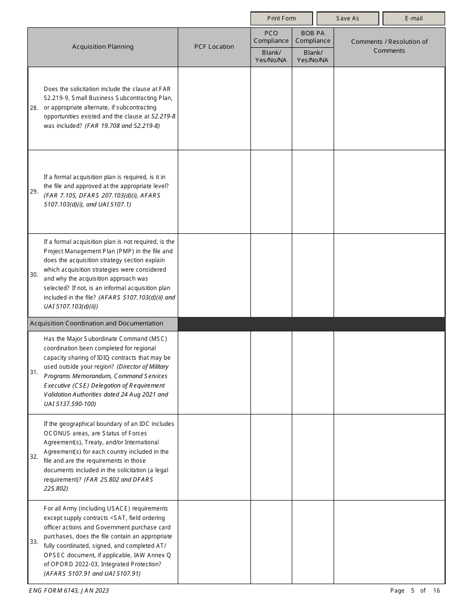 ENG Form 6143 Construction Solicitation Compliance Checklist, Page 5
