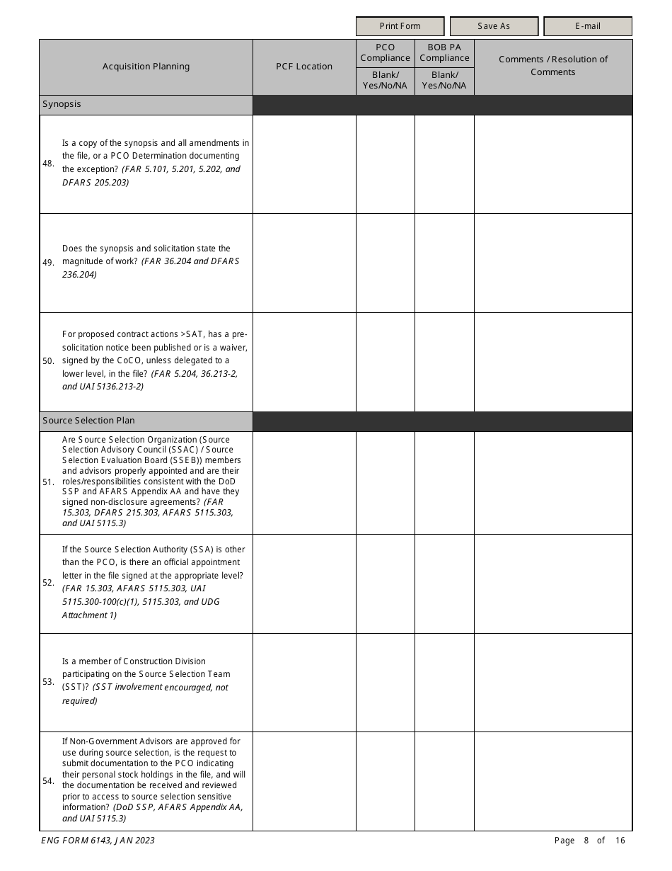 ENG Form 6143 Construction Solicitation Compliance Checklist, Page 8