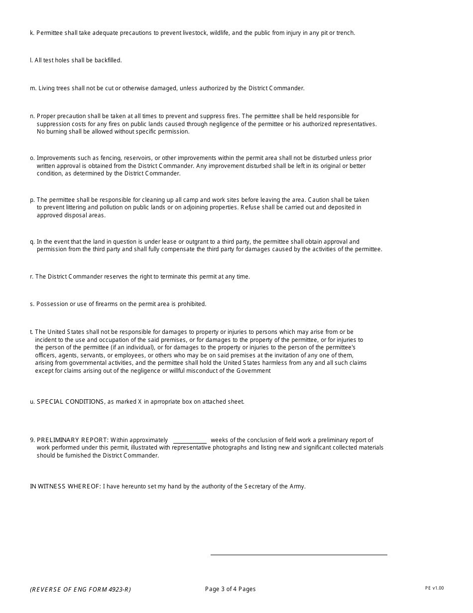 ENG Form 4923-R Archaeological Resources Protection Act Permit, Page 3