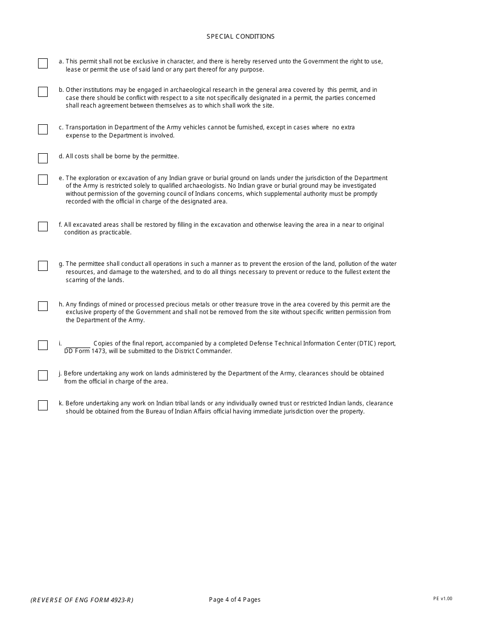 ENG Form 4923-R Archaeological Resources Protection Act Permit, Page 4