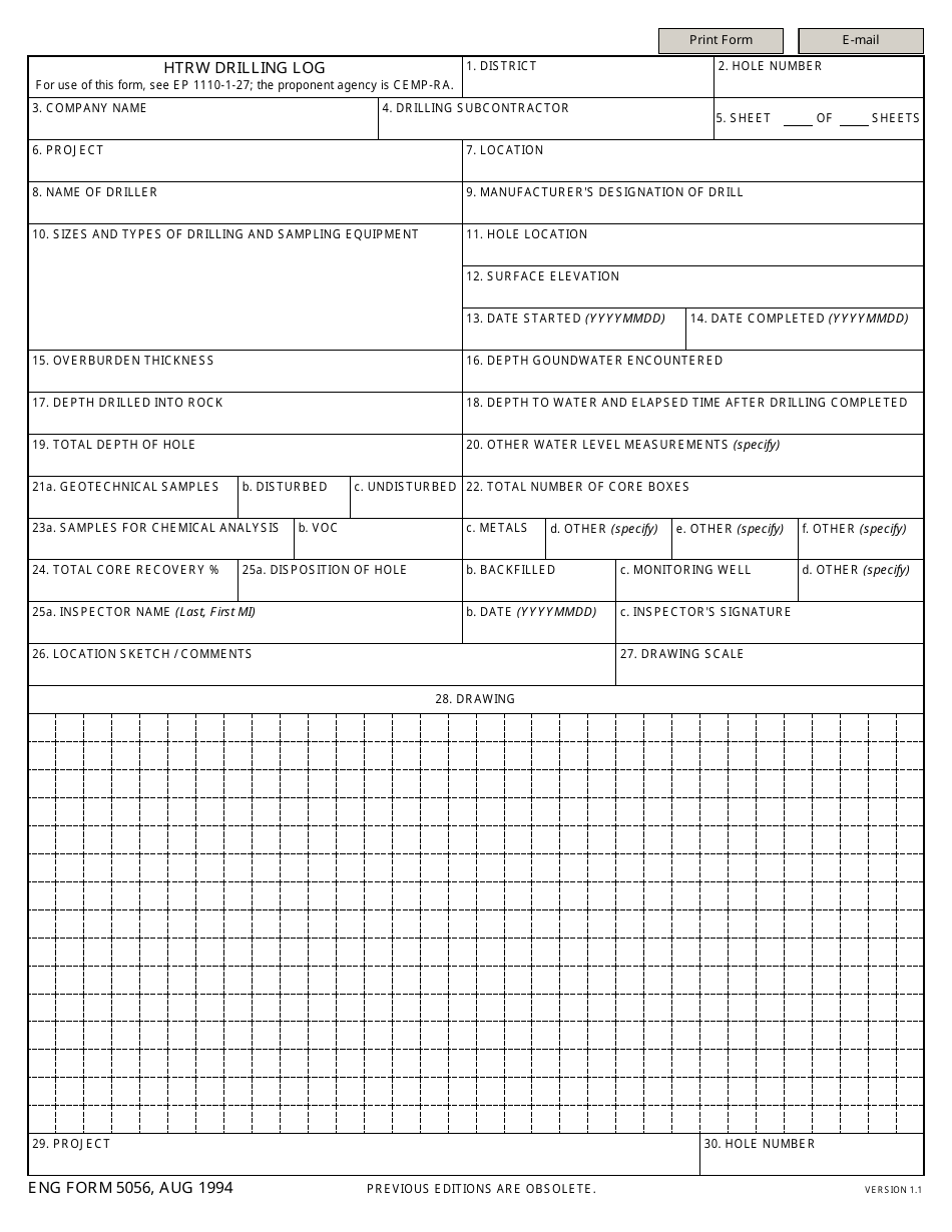 ENG Form 5056 Htrw Drilling Log, Page 1
