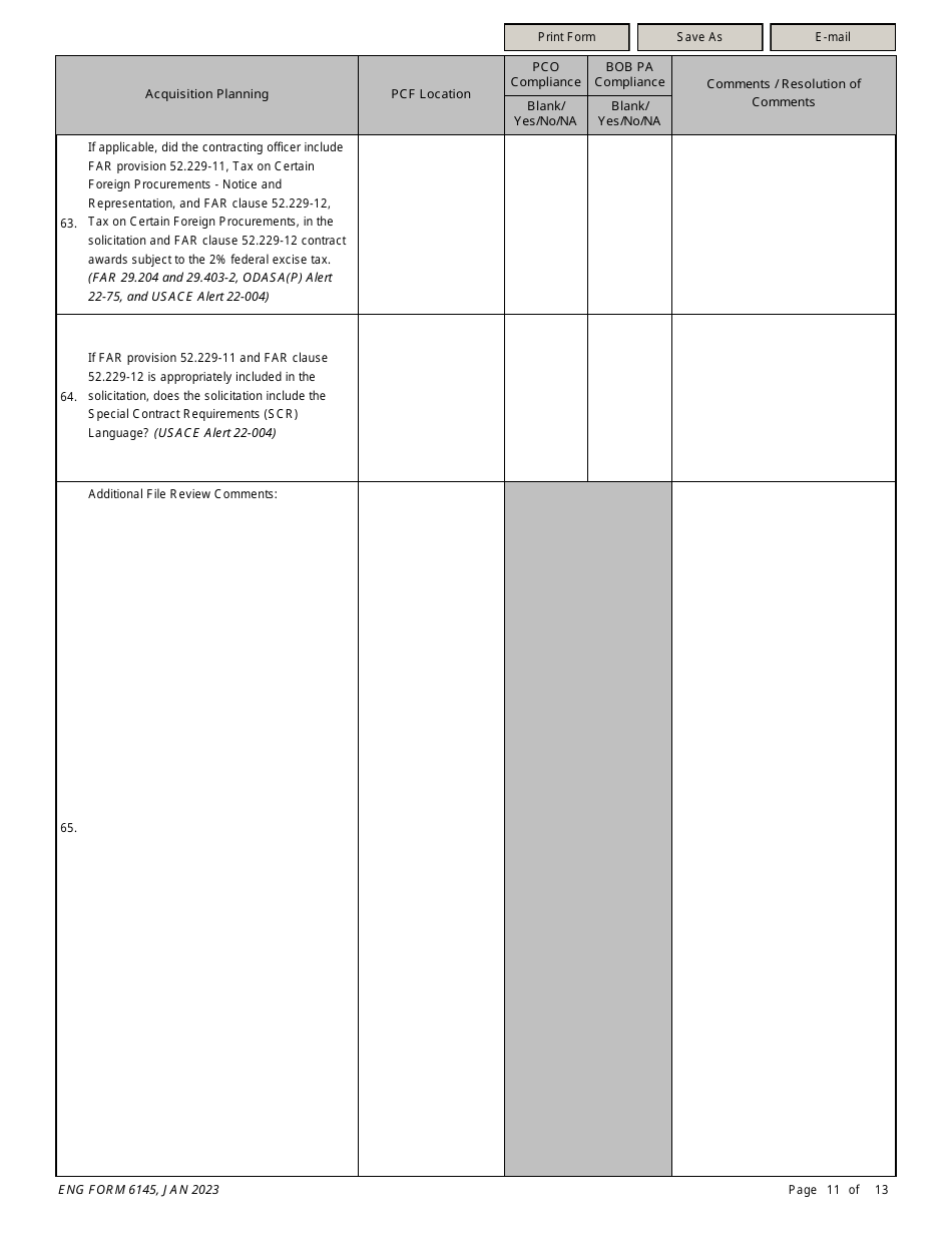 ENG Form 6145 Task Order Solicitation Compliance Checklist, Page 11