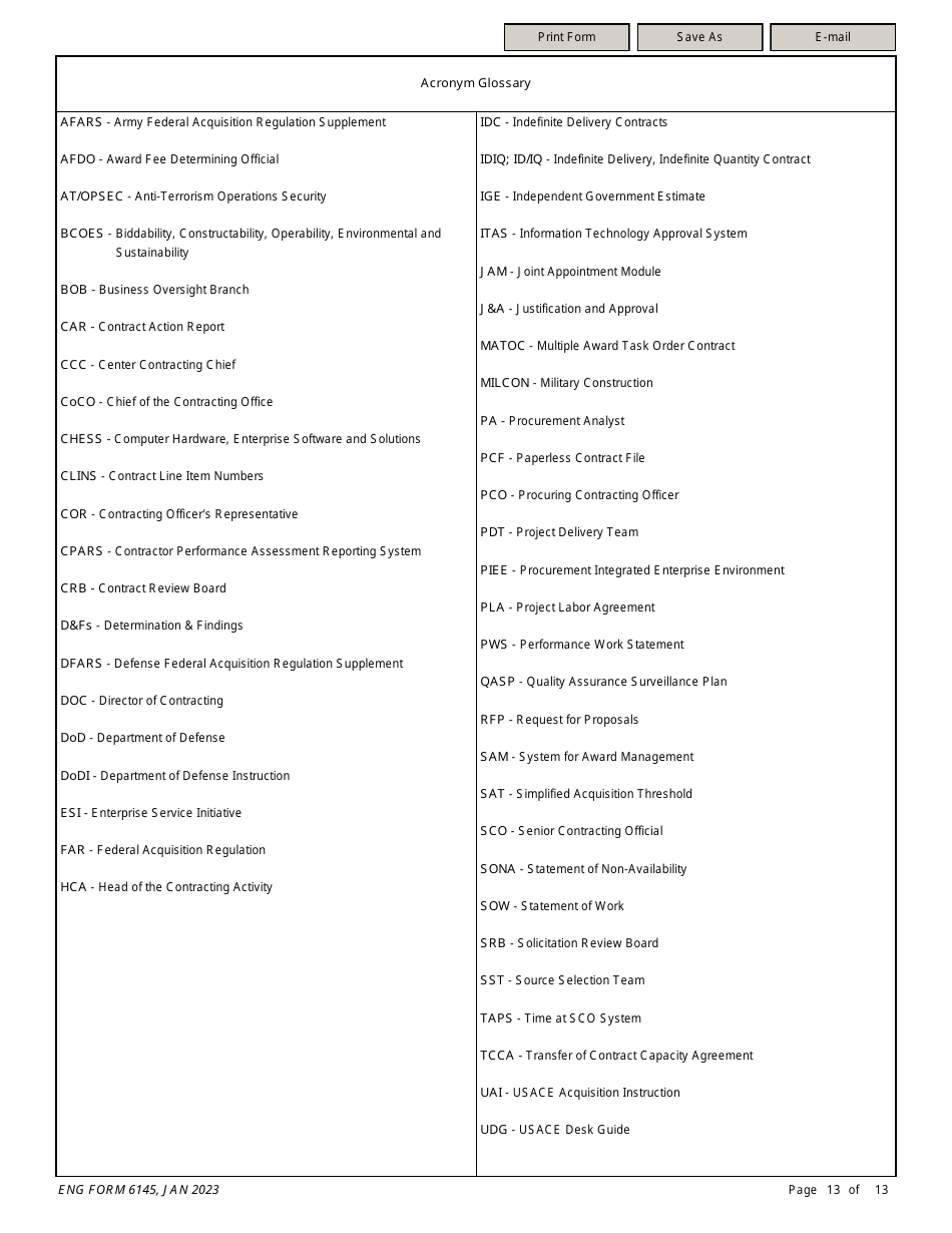 ENG Form 6145 Task Order Solicitation Compliance Checklist, Page 13