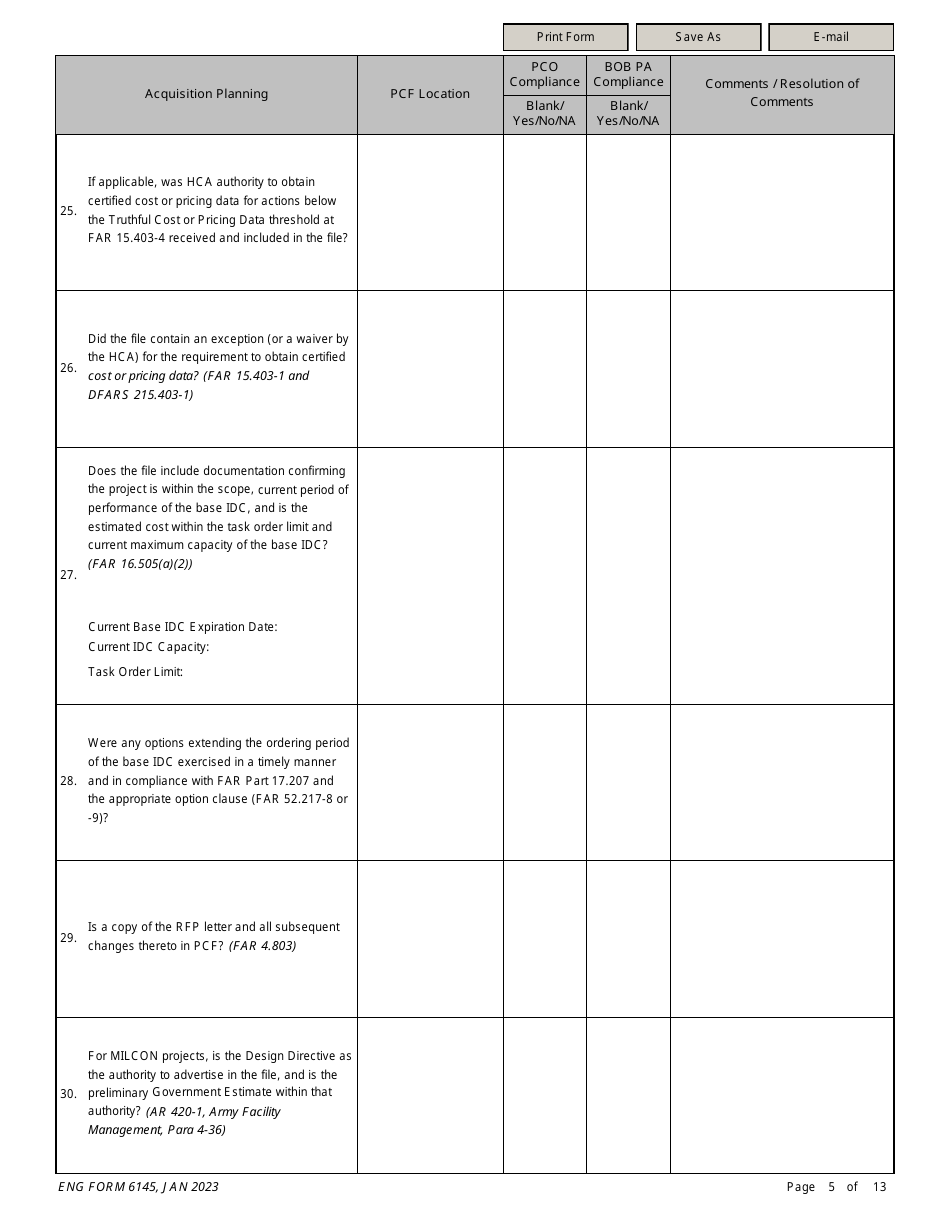 ENG Form 6145 Task Order Solicitation Compliance Checklist, Page 5