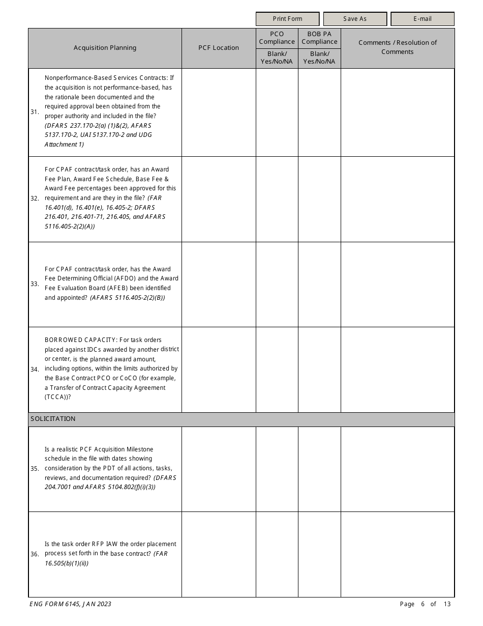 ENG Form 6145 Task Order Solicitation Compliance Checklist, Page 6