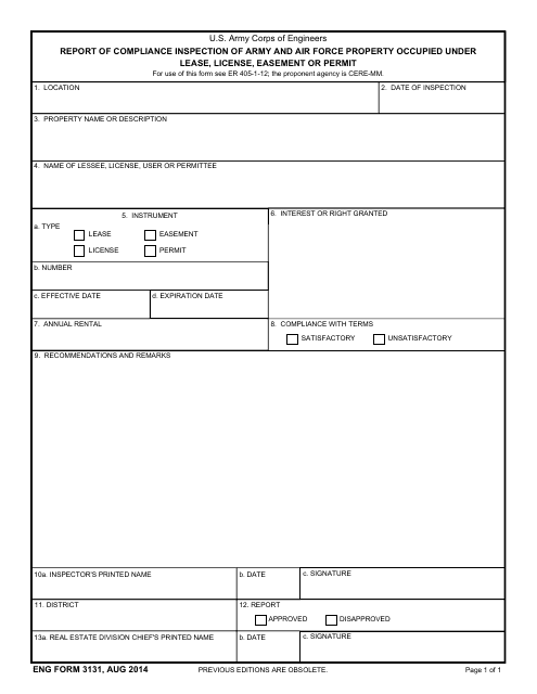 ENG Form 3131  Printable Pdf