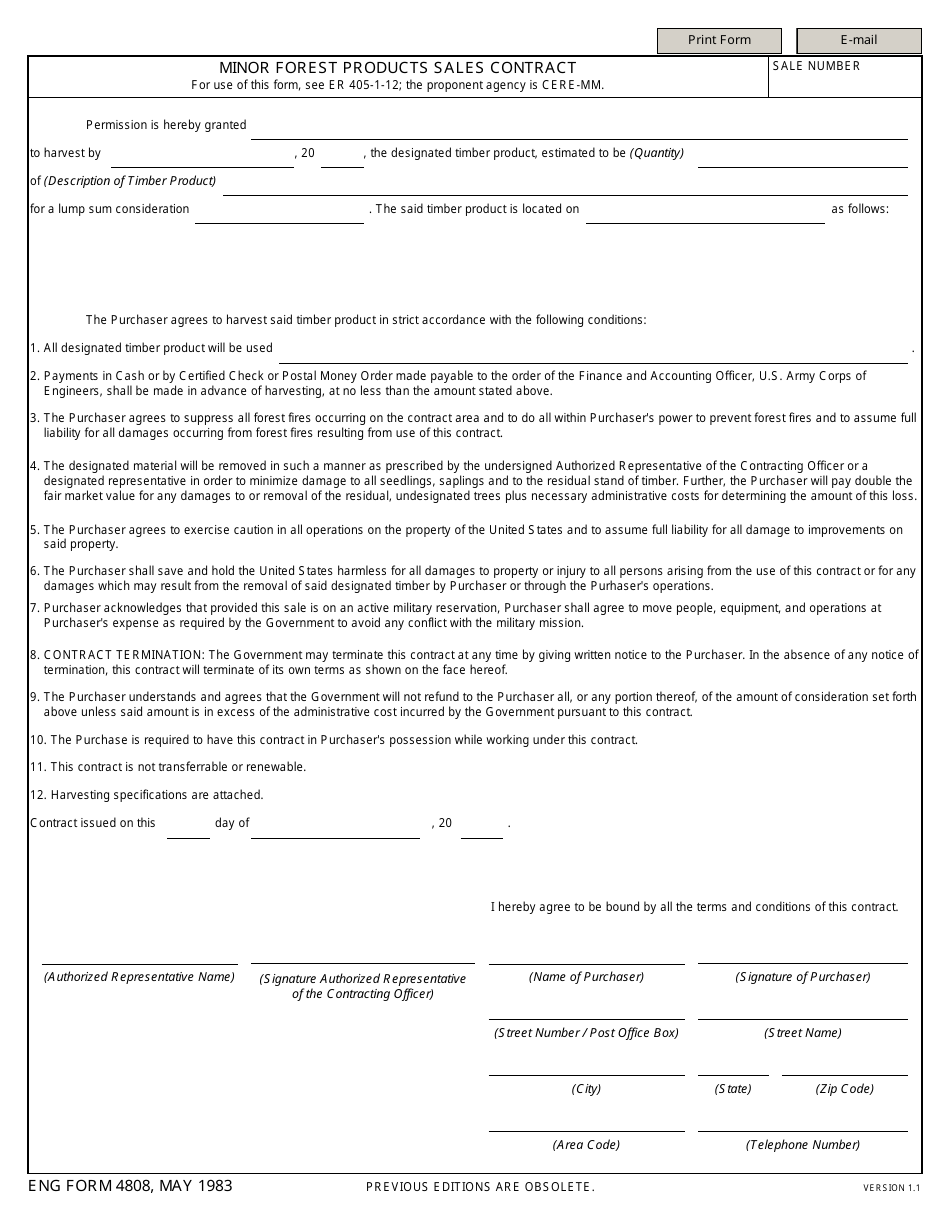 ENG Form 4808 Minor Forest Products Sales Contract, Page 1