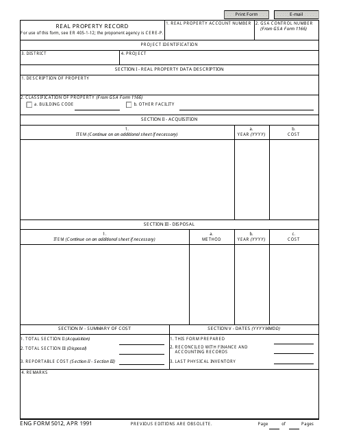 ENG Form 5012 Real Property Record