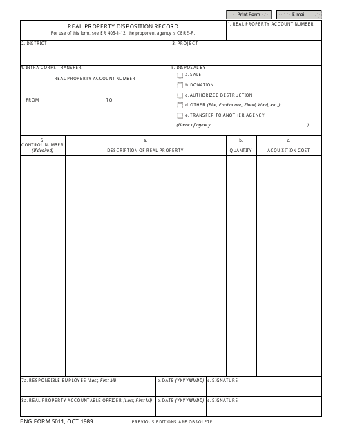 ENG Form 5011 Real Property Disposition Record